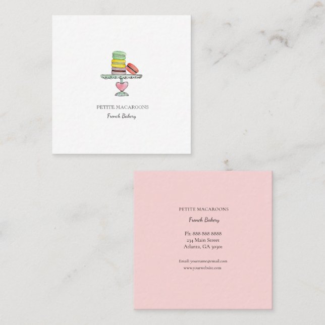 Cute macaroons on cake stand  square business card (Front/Back)
