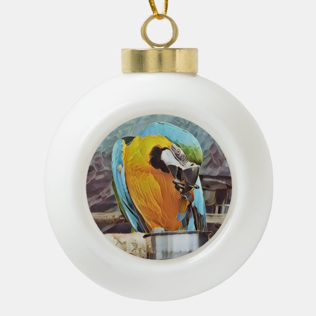 CUTE MACAW CERAMIC BALL CHRISTMAS ORNAMENT (Front)