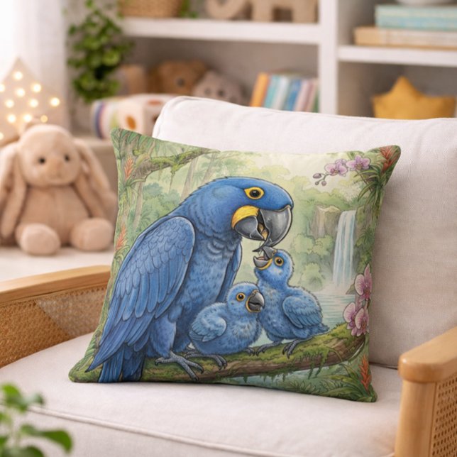 Cute Macaw Mama And Chicks Jungle Animals  Cushion (Creator Uploaded)