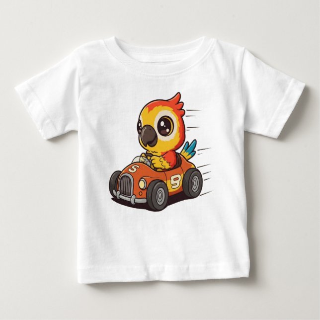 Cute Macaw Race Car Driver Baby T-Shirt (Front)