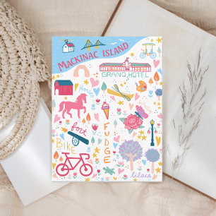 Cute Mackinac Island Michigan Favorite Things Map Postcard