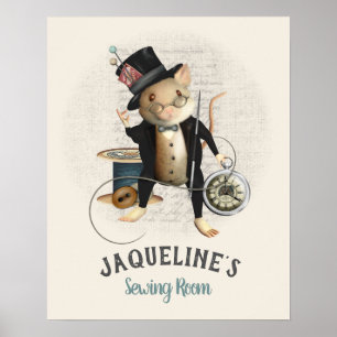 Cute Mad Hatter Victorian Sewing Mouse Poster