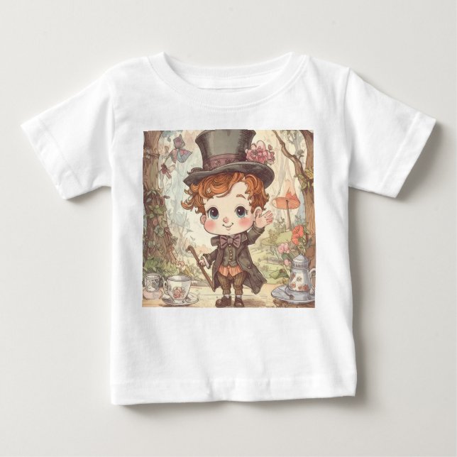 Cute Mad Hatter Whimsical Wonderland Woodland Art Baby T-Shirt (Front)