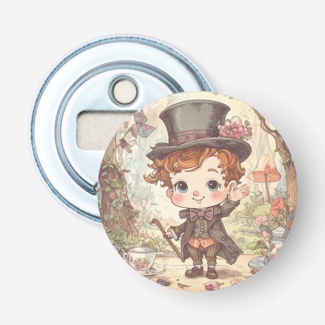 Cute Mad Hatter Whimsical Wonderland Woodland Art Bottle Opener (Front)