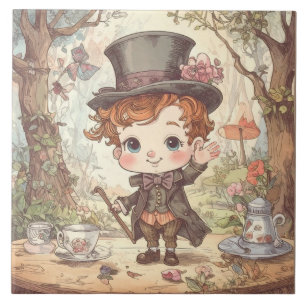 Cute Mad Hatter Whimsical Wonderland Woodland Art Ceramic Tile