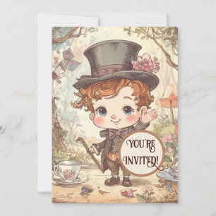 Cute Mad Hatter Whimsical Wonderland Woodland Art Invitation