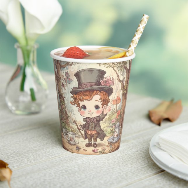 Cute Mad Hatter Whimsical Wonderland Woodland Art Paper Cups (Insitu)