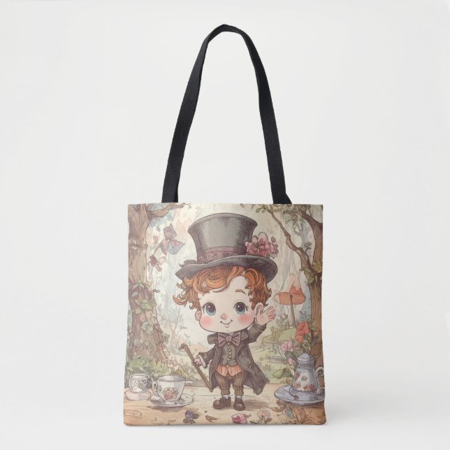 Cute Mad Hatter Whimsical Wonderland Woodland Art Tote Bag (Front)