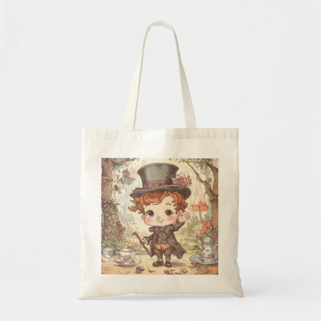 Cute Mad Hatter Whimsical Wonderland Woodland Art Tote Bag (Front)
