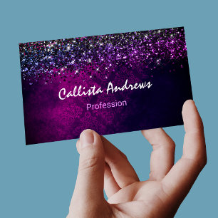 Cute magenta black faux glitter business card