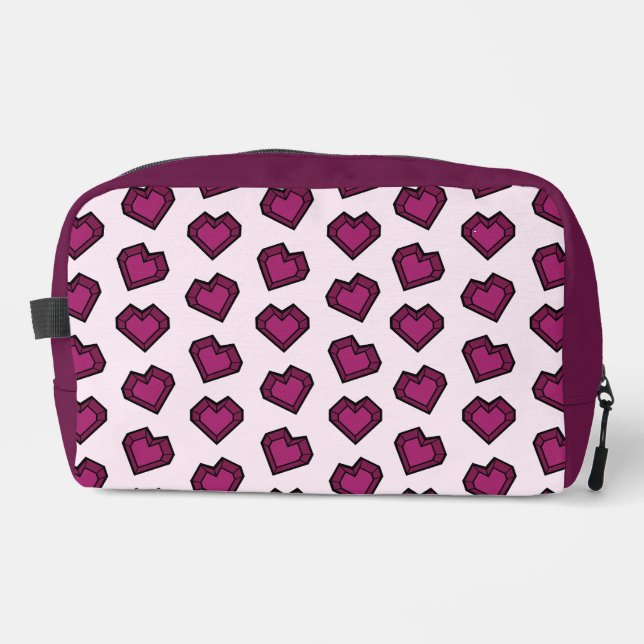 Cute Magenta Dark Pink Gemstone Heart pattern Dopp Kit (Front)
