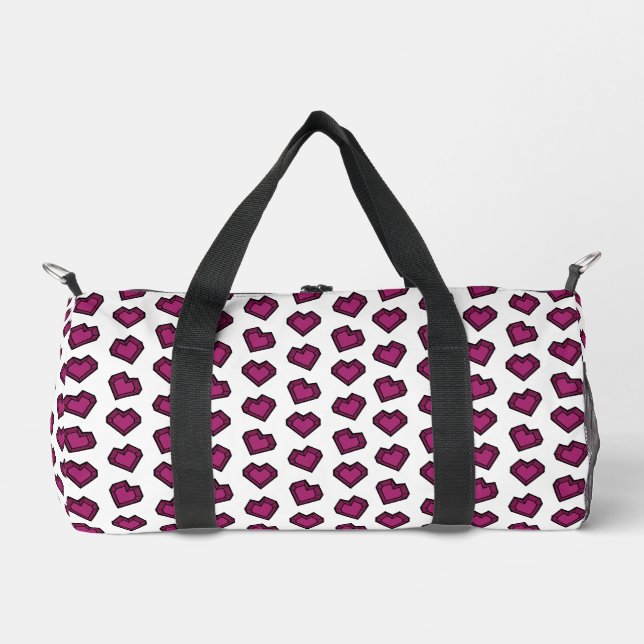 Cute Magenta Dark Pink Gemstone Heart pattern Duffle Bag (Front)
