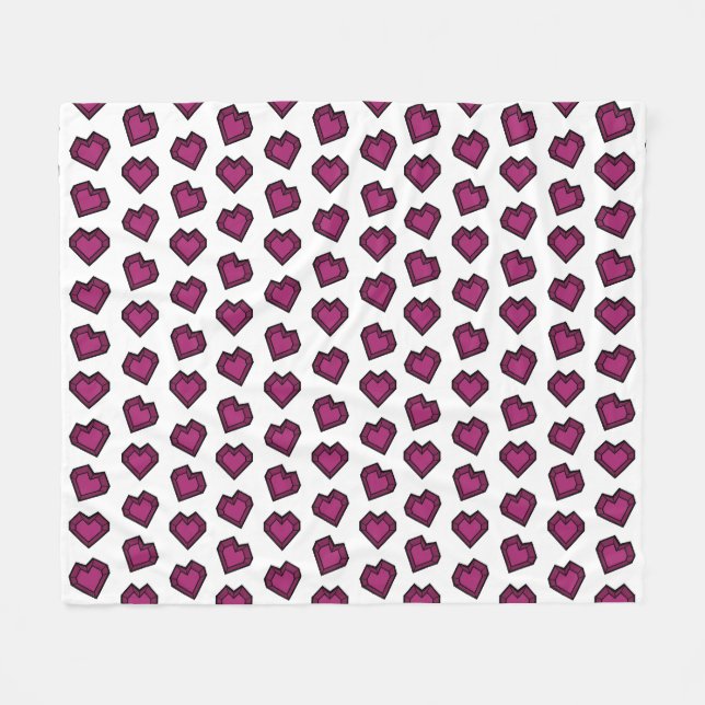 Cute Magenta Dark Pink Gemstone Heart pattern Fleece Blanket (Front (Horizontal))