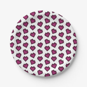 Cute Magenta Dark Pink Gemstone Heart pattern Paper Plate