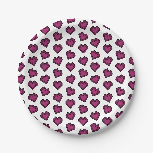 Cute Magenta Dark Pink Gemstone Heart pattern Paper Plate (Front)
