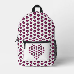 Cute Magenta Dark Pink Gemstone Heart pattern Printed Backpack