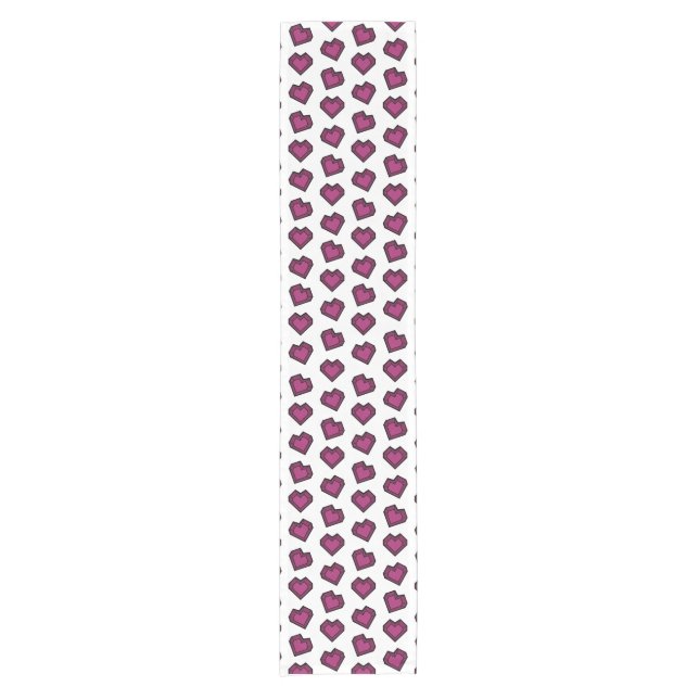 Cute Magenta Dark Pink Gemstone Heart pattern Short Table Runner (Front)