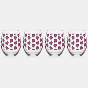 Cute Magenta Dark Pink Gemstone Heart pattern Stemless Wine Glass