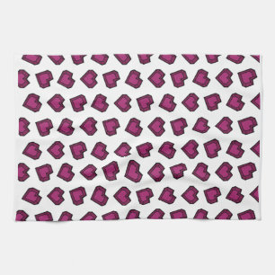 Cute Magenta Dark Pink Gemstone Heart pattern Tea Towel