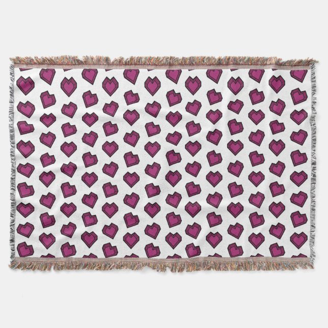 Cute Magenta Dark Pink Gemstone Heart pattern Throw Blanket (Front)