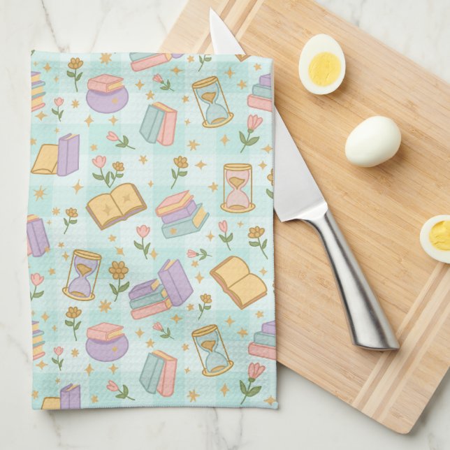 Cute Magic Books Green Tea Towel (Quarter Fold)