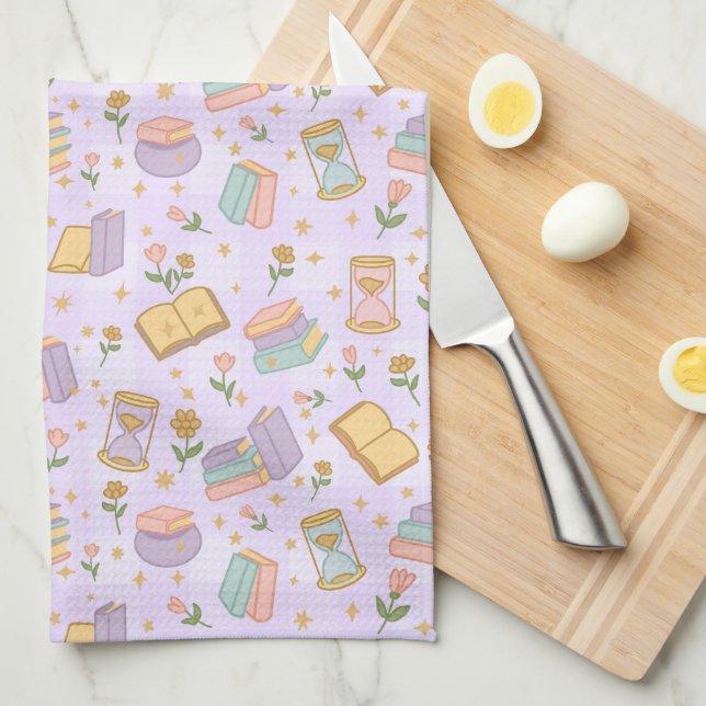 Cute Magic Books Purple Kitchen Towels (Quarter Fold)