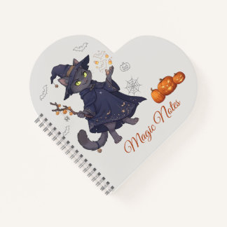 Cute Magic Cat Halloween Spiral Notebook