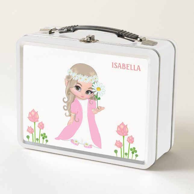 Cute Magic Fairy and Flowers Metal Lunch Box (Front)