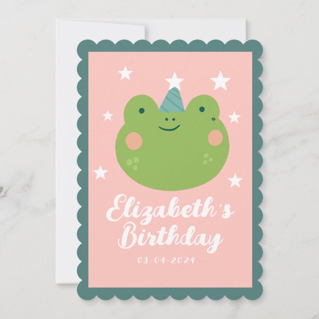 Cute Magic Frog Pink Green  Stars Birthday  Invitation (Back)