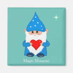 Cute magic gnome with heart on teal magnet