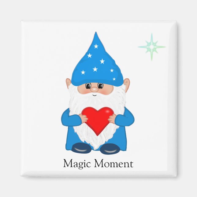 Cute magic gnome with heart on white magnet (Front)