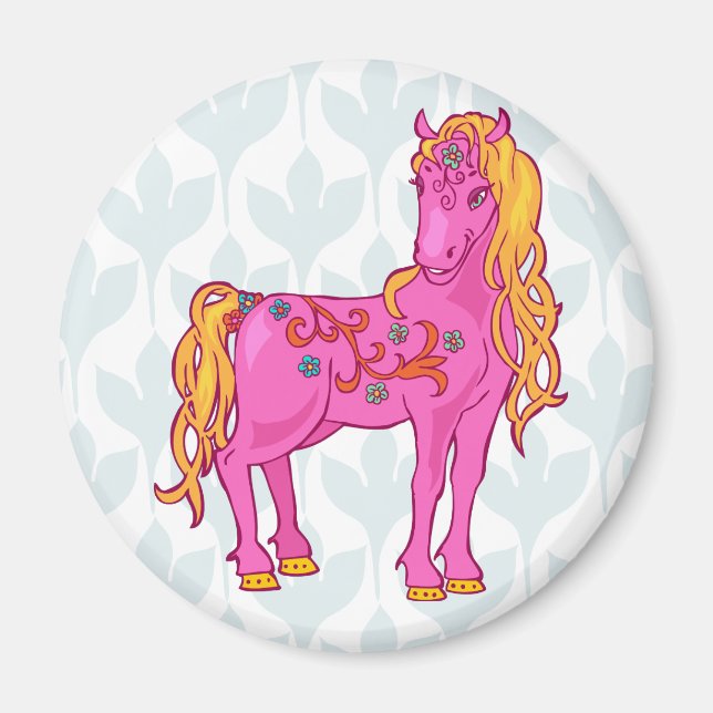 Cute Magic Horse with rainbow drawing illustration Magnet (Front)