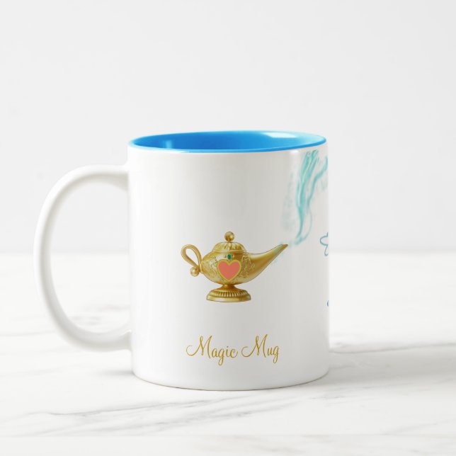 Cute magic lamp, angel and calligraphy Two-Tone coffee mug (Left)