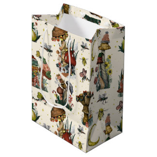 Cute Magic Mushrooms Cottagecore Merry Christmas Medium Gift Bag