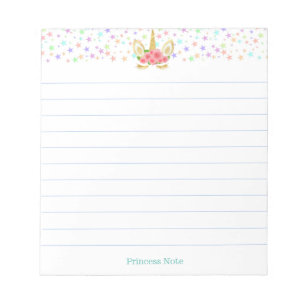 Cute Magic Unicorn & Multicolor Stars Lined Notepad