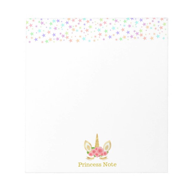Cute Magic Unicorn & Multicolor Stars Notepad (Front)