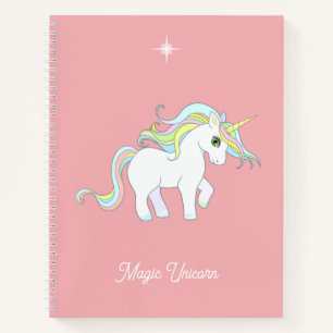 Cute Magic Unicorn on Coral Pink Notebook