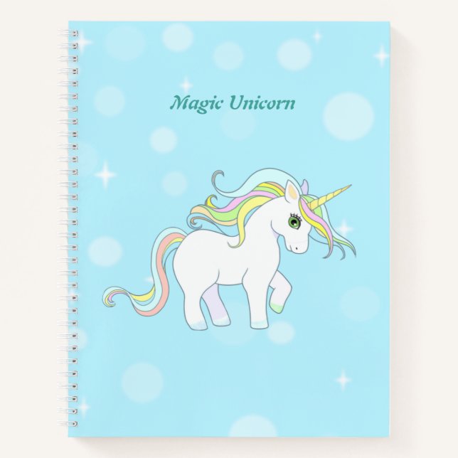 Cute Magic Unicorn on Light Blue Notebook (Front)
