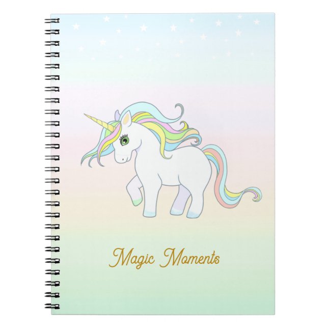Cute Magic Unicorn on Pastel Colours Notebook (Front)