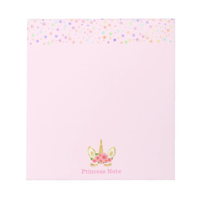 Cute Magic Unicorn & Stars on Light Pink Notepad (Front)