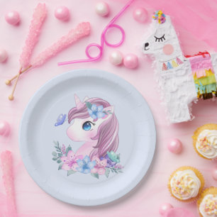 Cute & Magical Baby Unicorn in Watercolor Paper Plate