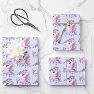 Cute & Magical Baby Unicorn Pattern Wrapping Paper Sheet