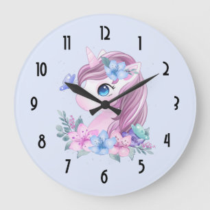 Cute & Magical Baby Unicorn Watercolor Large Clock