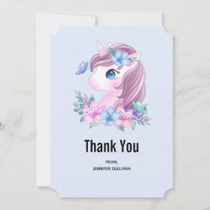 Cute & Magical Baby Unicorn Watercolor  Thank You Card
