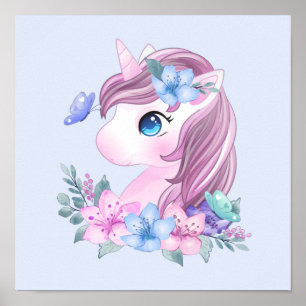 Cute & Magical Baby Unicorn with Big Eyes Poster