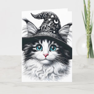 Cute Magical Cat in Wizard Hat Colour Splash Card