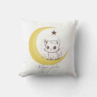 Cute Magical Cat on Moon Starry Dreams - Round Cla Cushion