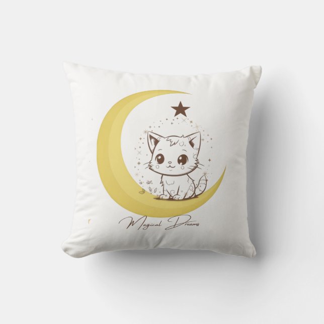 Cute Magical Cat on Moon Starry Dreams - Round Cla Cushion (Front)