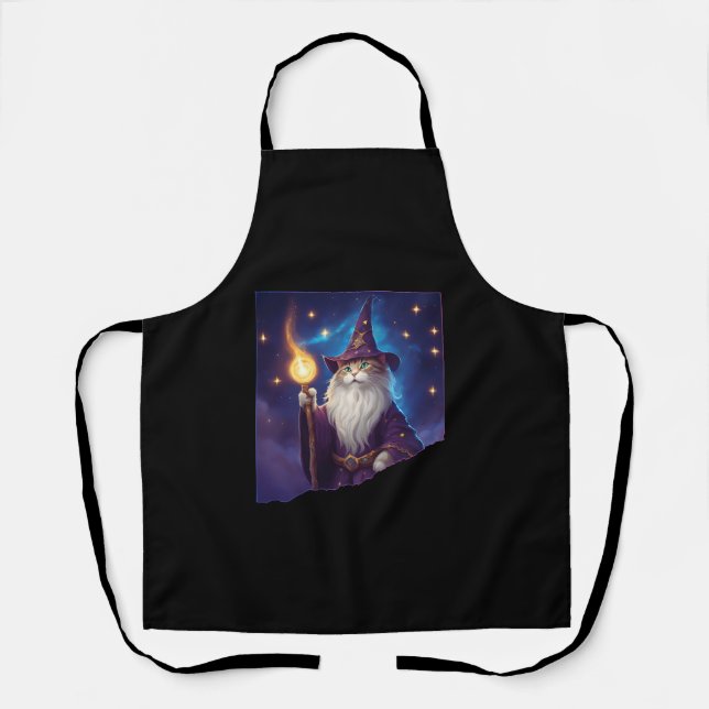 Cute Magical Cat Wizard Purrfect Wizard Feline Hal Apron (Front)