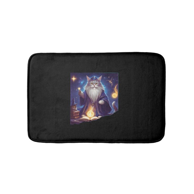 Cute Magical Cat Wizard Purrfect Wizard Feline Hal Bath Mat (Front)